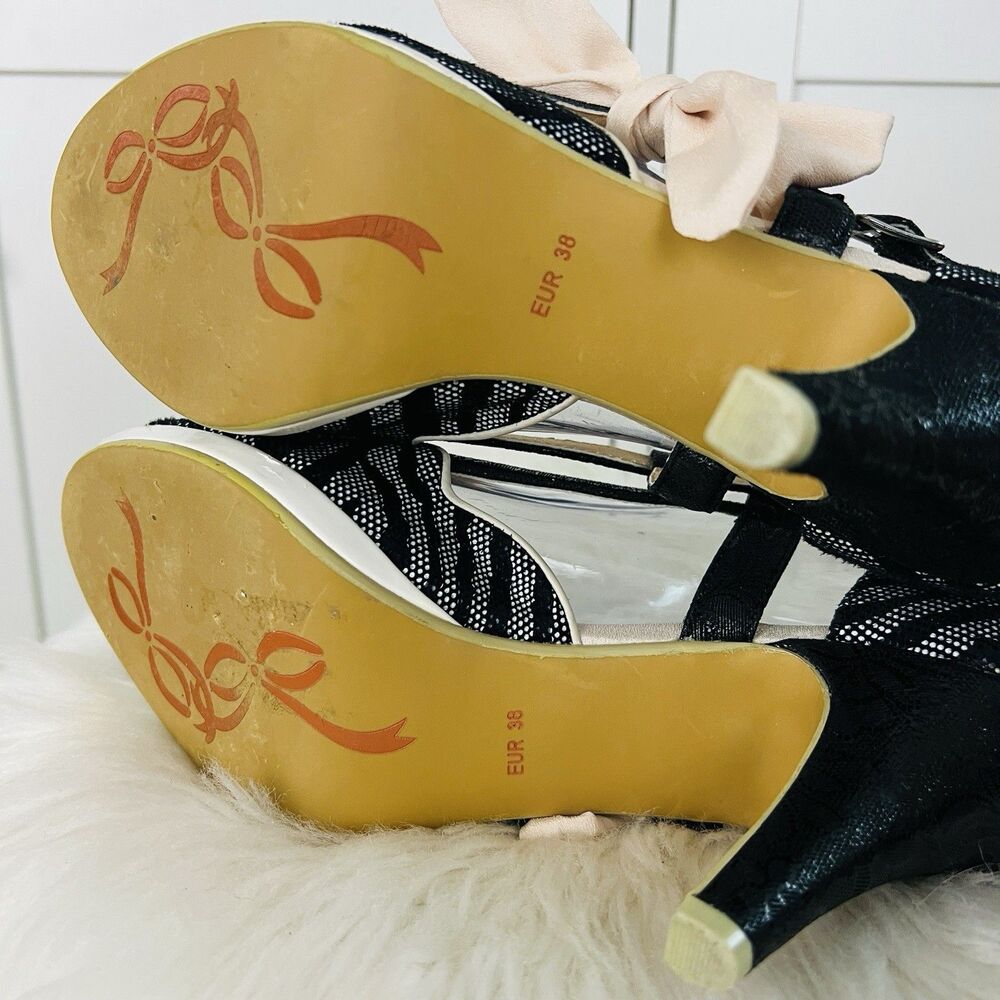 Poetic Licence 'Faithfully Yours' Black Glam Heels with Pink Bows Pinup EU38 US7 - Picture 6 of 9